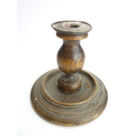 Vintage Early 1900 Mid Century Wood Turned Candle Holder - Picture 1 of 5